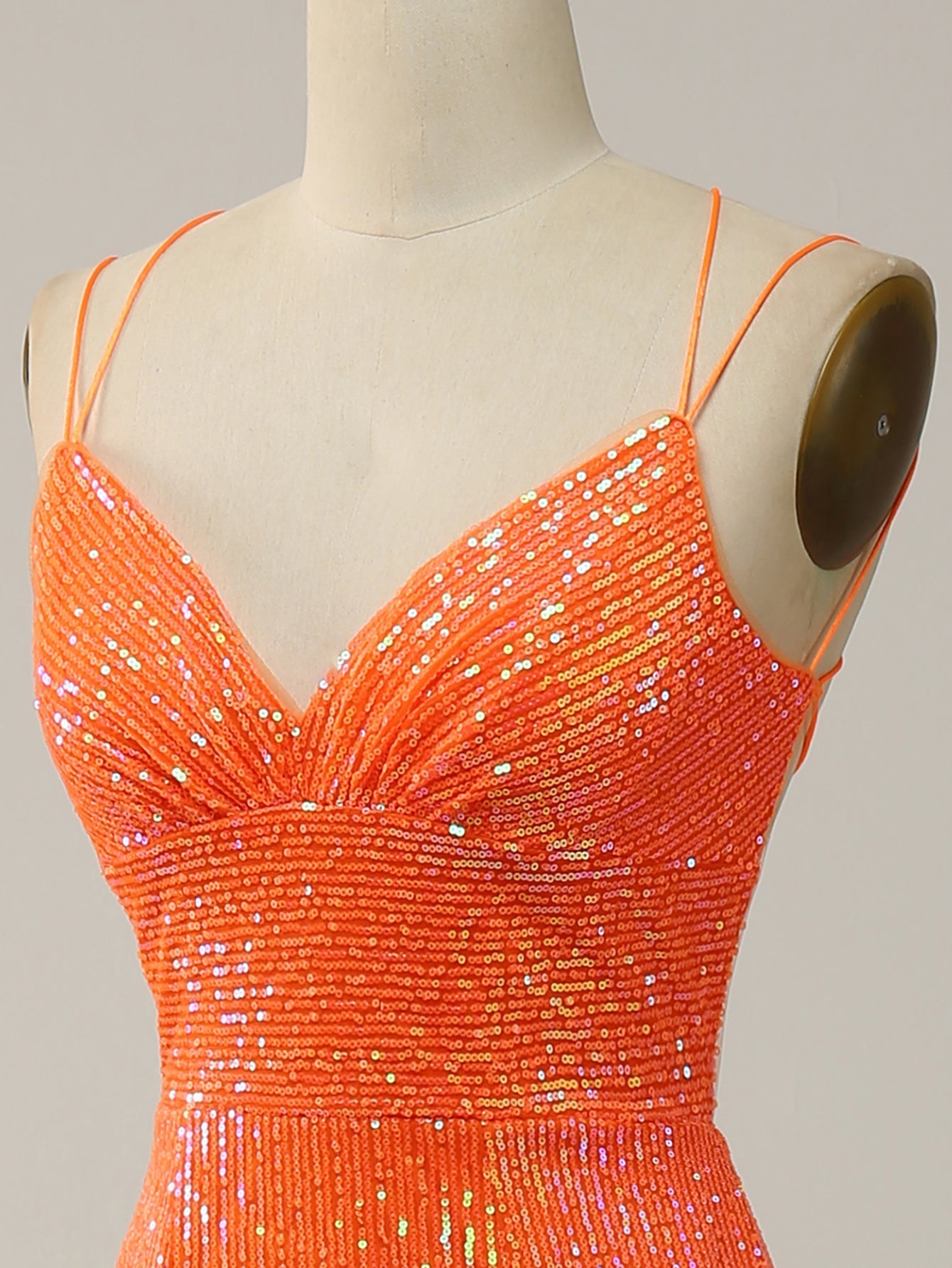 Glitter Mermaid V Neck Orange Bodycon Beading Long Prom Dress
