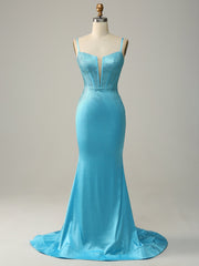 Sparkly Mermaid Light Blue Long Prom Dress