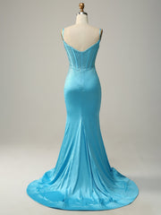 Sparkly Mermaid Light Blue Long Prom Dress