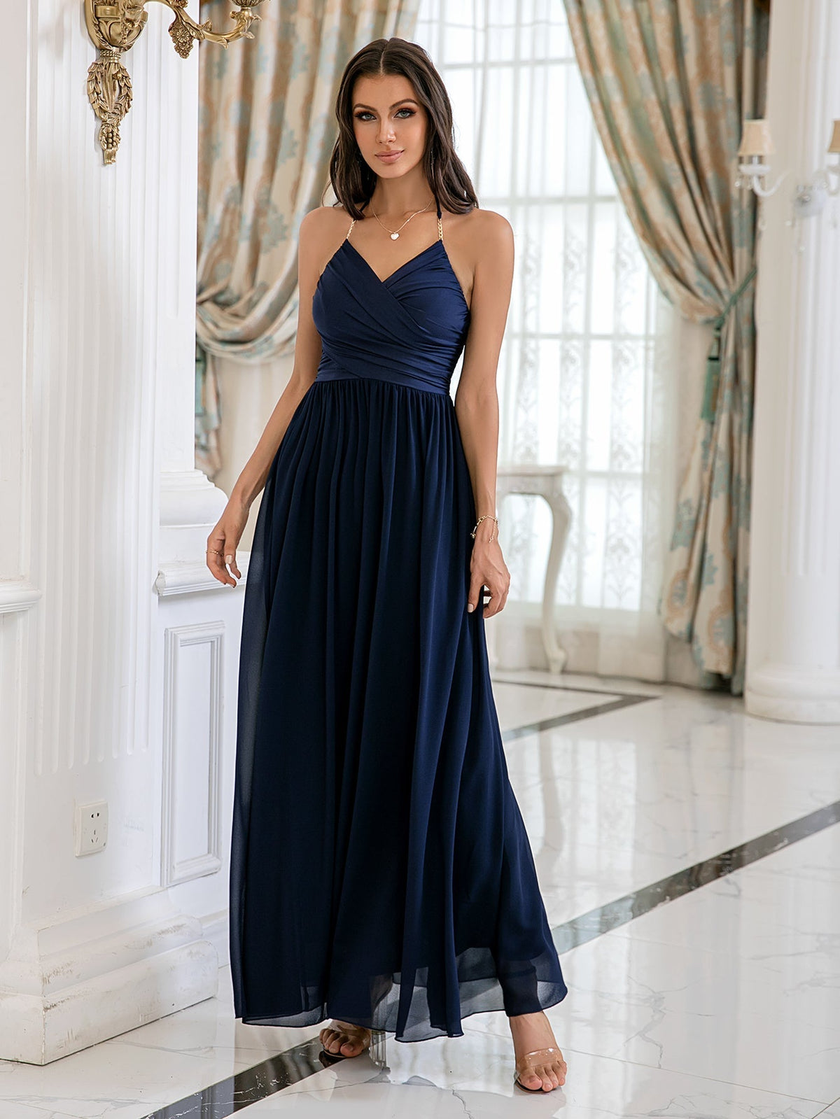 Navy A line Party Dress