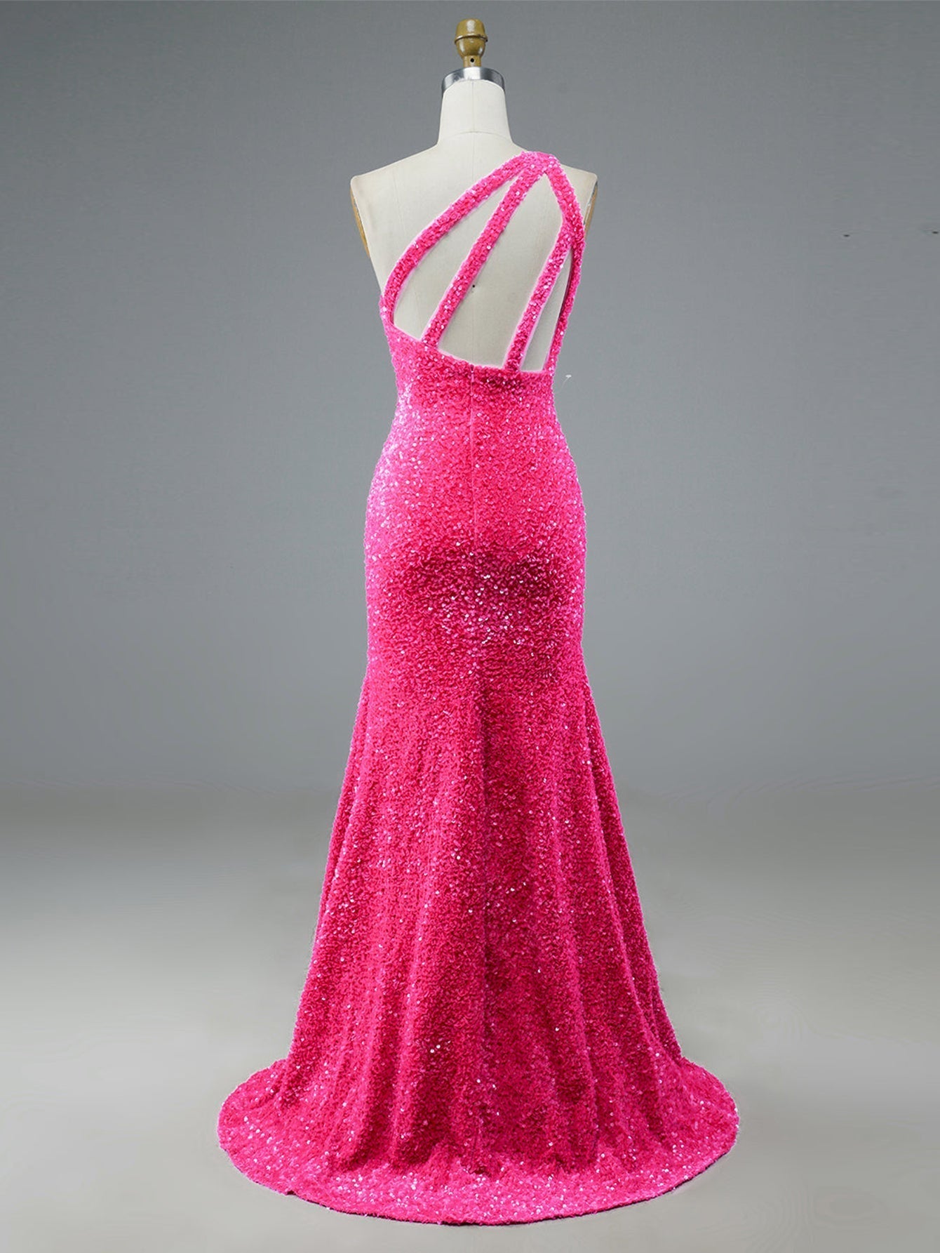 Glitter Mermaid One-Shoulder Pink Bodycon Long Prom Dress