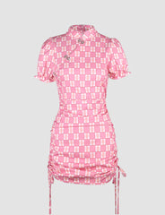 Cute Plaid Vintage Summer Party Pink Short Dress