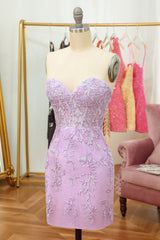 Sheath Sweetheart Purple Short Homecoming Dress with Appliques