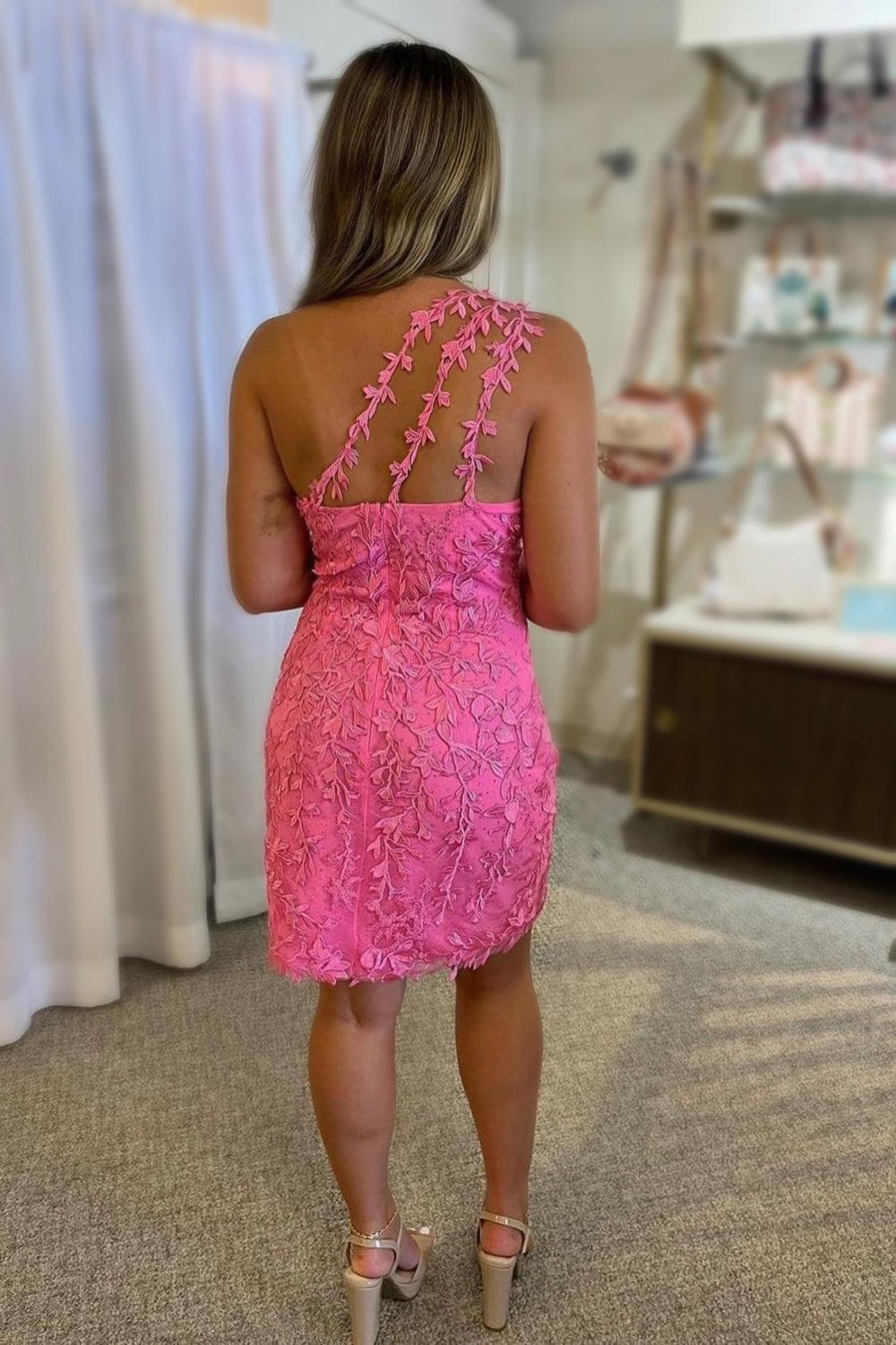 One Shoulder Short Homecoming Dress with Appliques