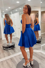 Royal Blue A-line Spaghetti Straps Short Homecoming Dress