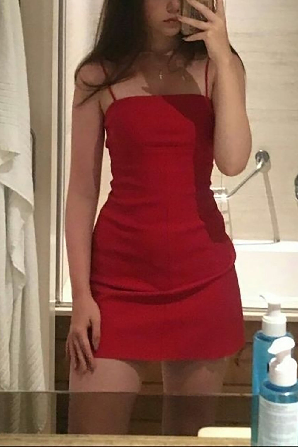 Sheath Spaghetti Straps Red Short Homecoming Dress