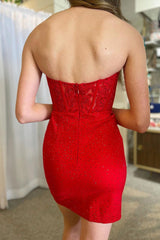 Bodycon Sweetheart Red Corset Homecoming Dress with Beaing Appliques