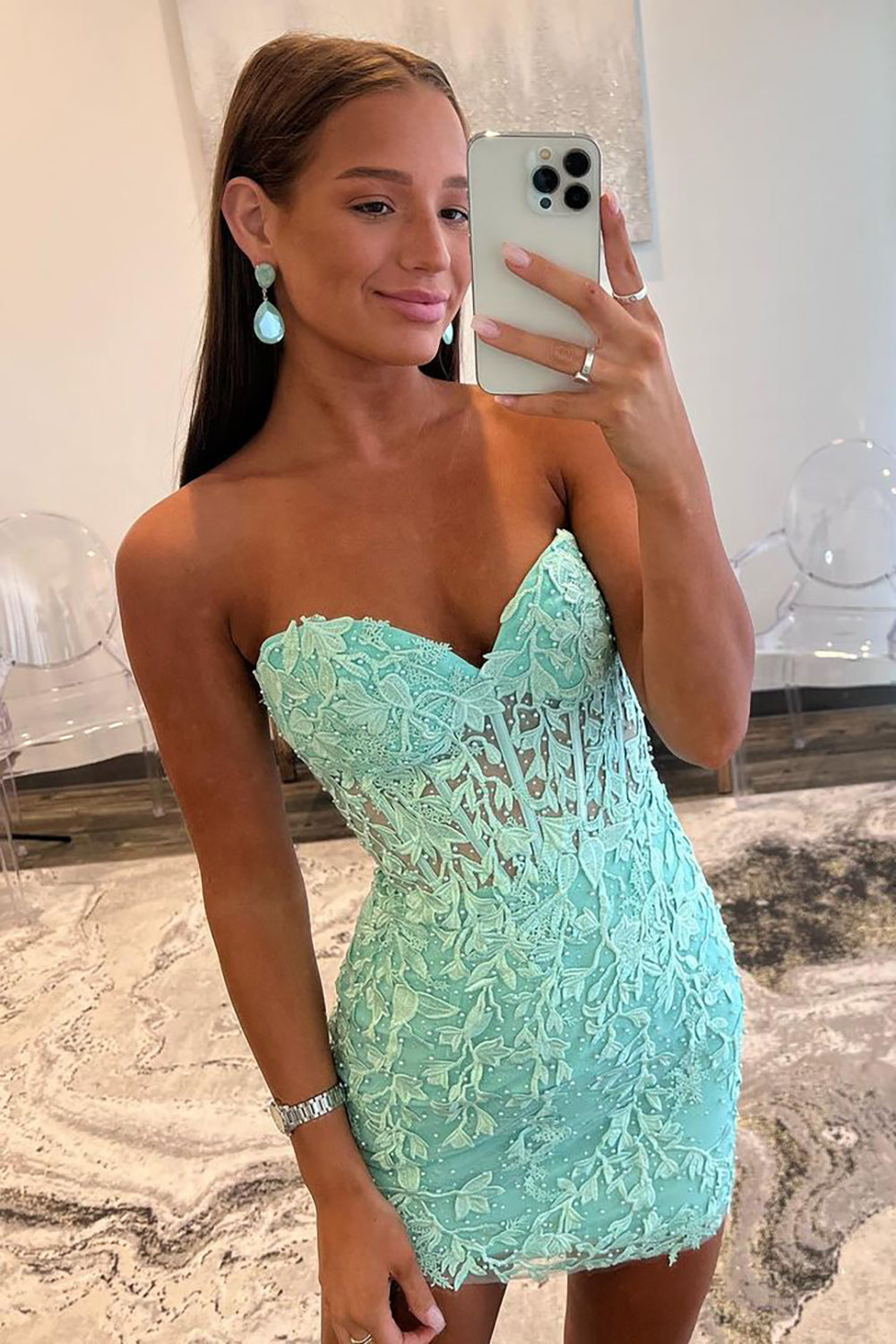 Bodycon Sweetheart Mint Corset Homecoming Dress with Appliques