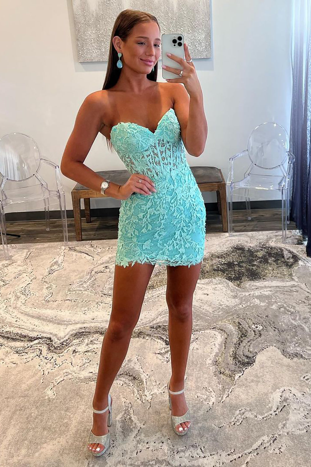Bodycon Sweetheart Mint Corset Homecoming Dress with Appliques