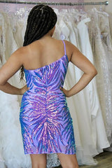 Sparkly Sheath One Shoulder Purple Sequins Short Homecoming Dress