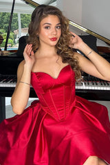 Cute A Line Sweetheart Red Corset Homecoming Dress with Ruched