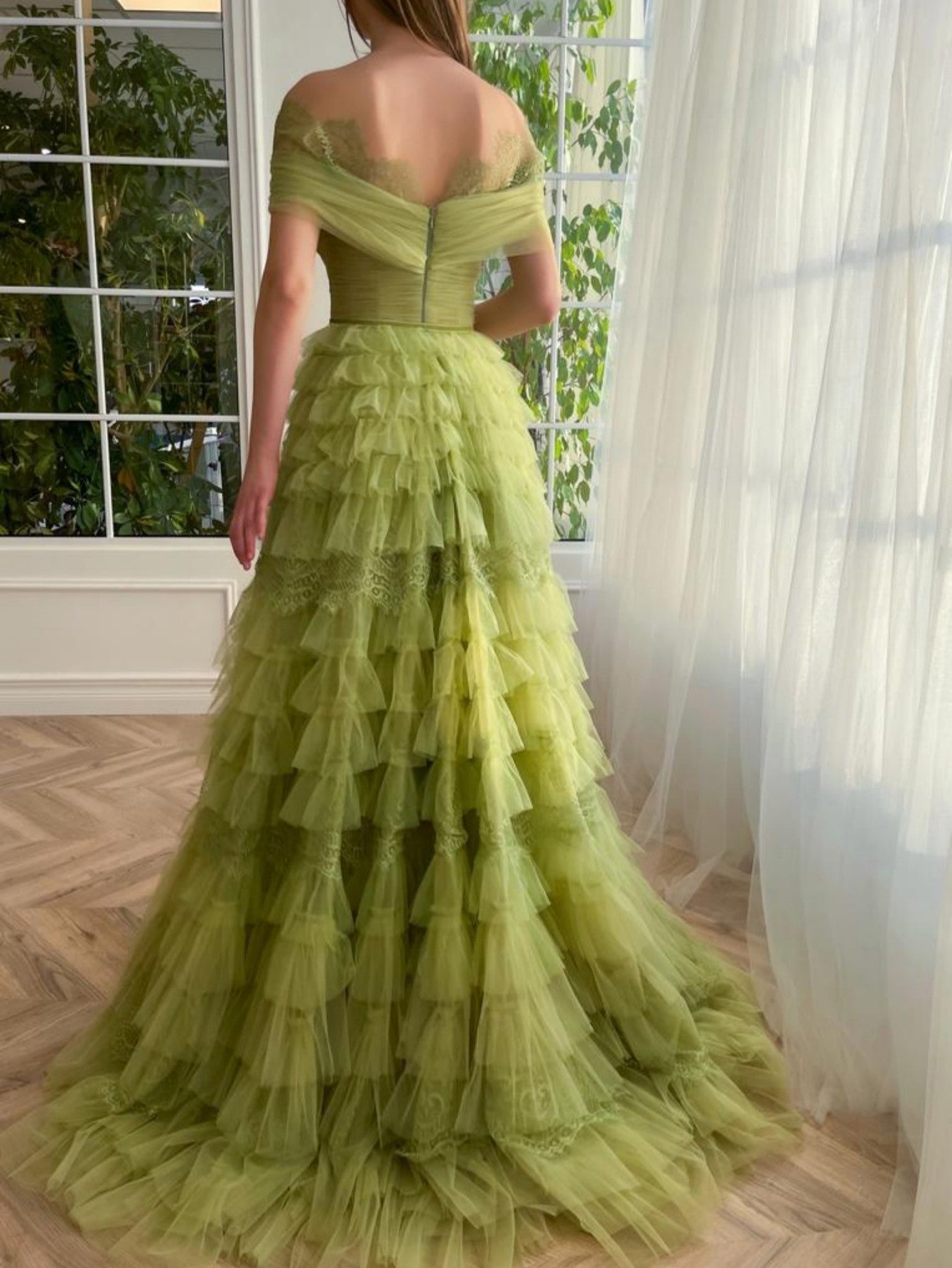 Strapless A Line Green Long Prom Dress