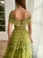 Strapless A Line Green Long Prom Dress