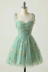 Cute A Line Sweetheart Green Short Homecoming Dress with Embroidery