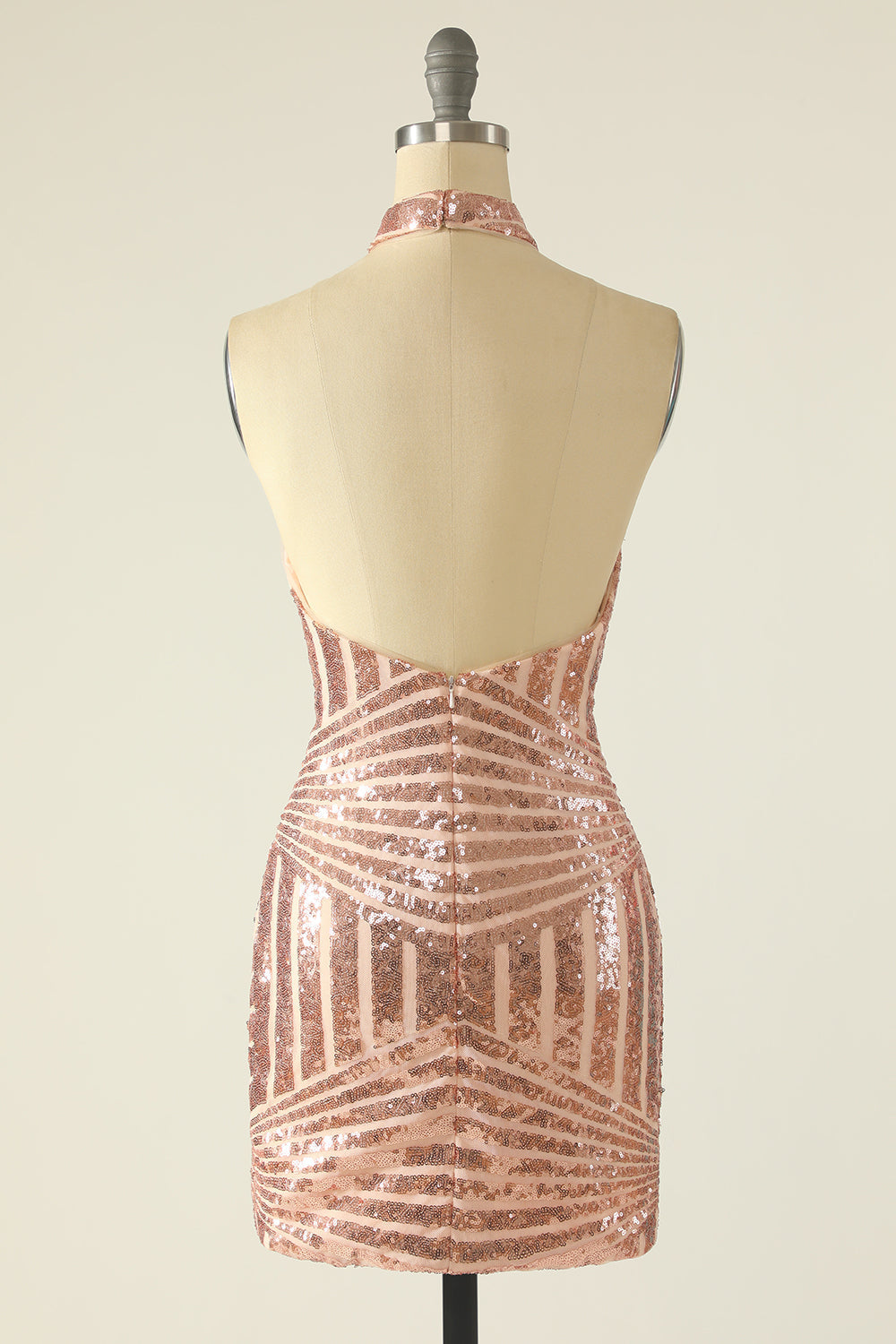 Halter Blush Sequins Fitted Homecoming Dress