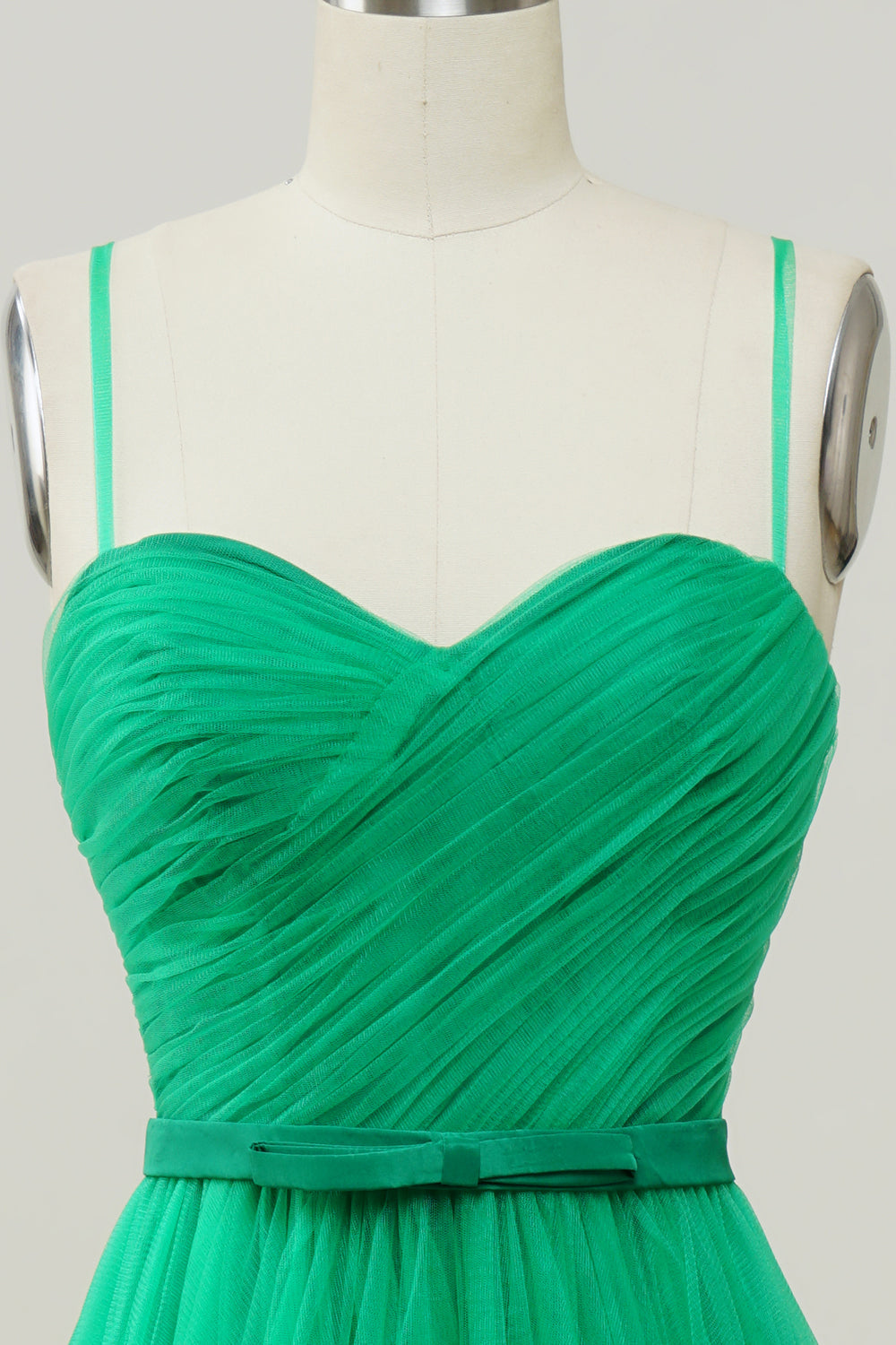 Green Tulle A-line Midi Prom Dress with Ruffles