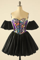 Black Sweetheart Homecoming Dress With Detachable Sleeves