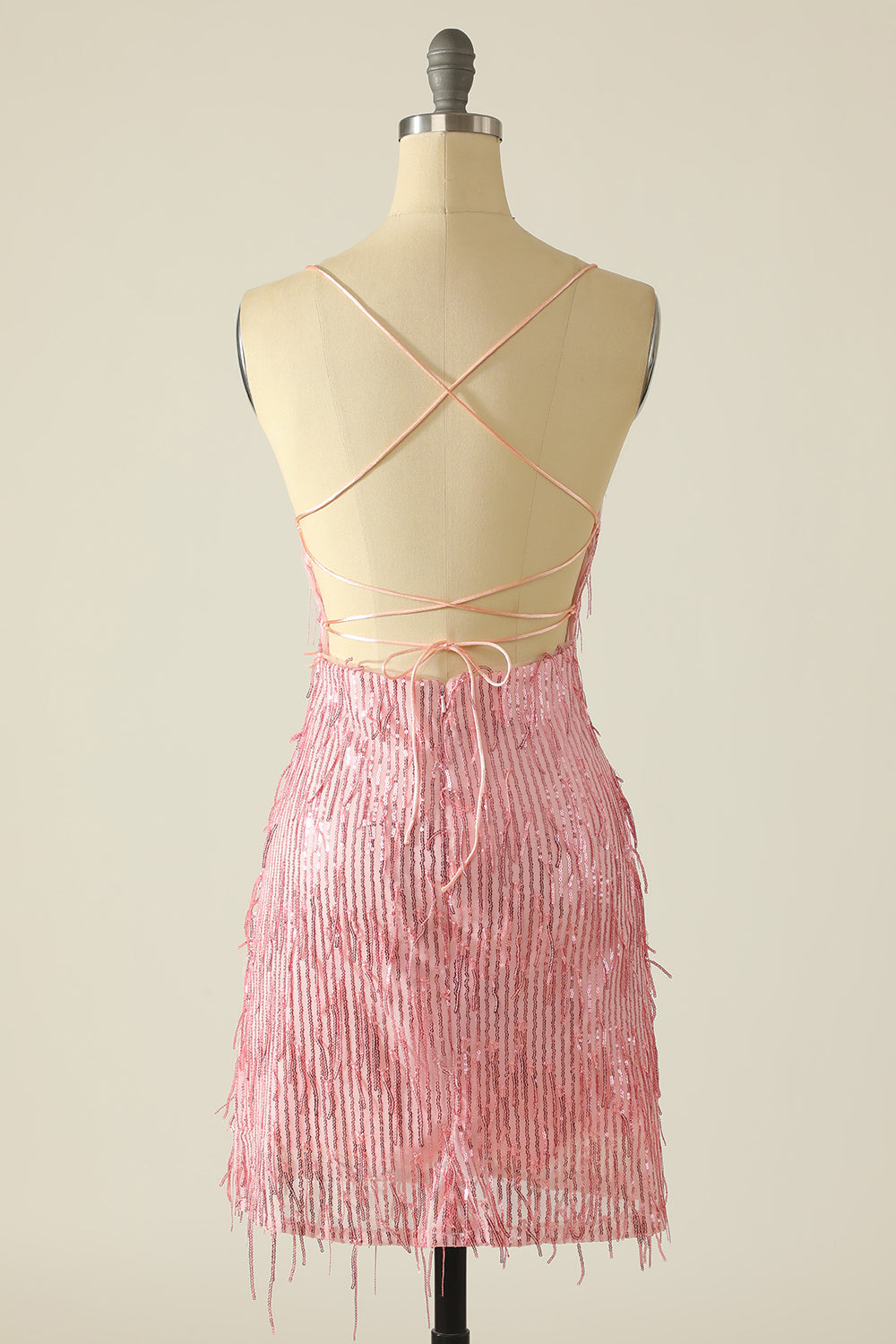 Sheath Spaghetti Straps Pink Sequins Short Homecoming Dress
