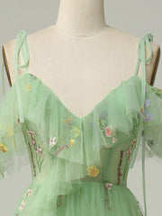 A Line Green Fairy Vintage Long Prom Dresses