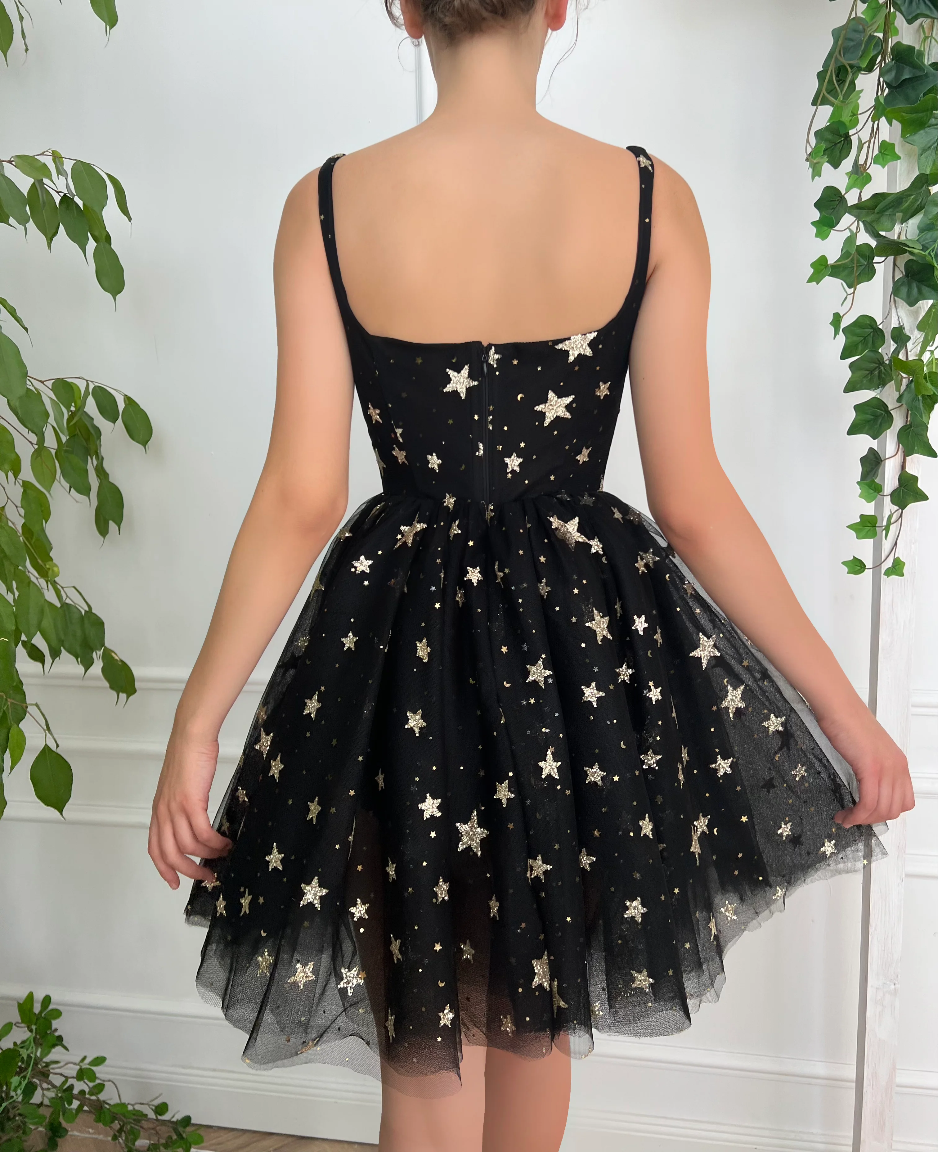 A Line Tulle Stars Black Short Homecoming Dress