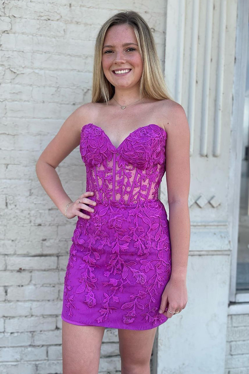 Sheath Sweetheart Light Purple Corset Homecoming Dress with Appliques