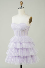Cute A Line Strapless Champagne Corset Homecoming Dress with Ruffles