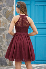 Halter Burgundy Lace Dress
