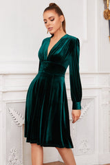 Dark Green Velvet Party Dress