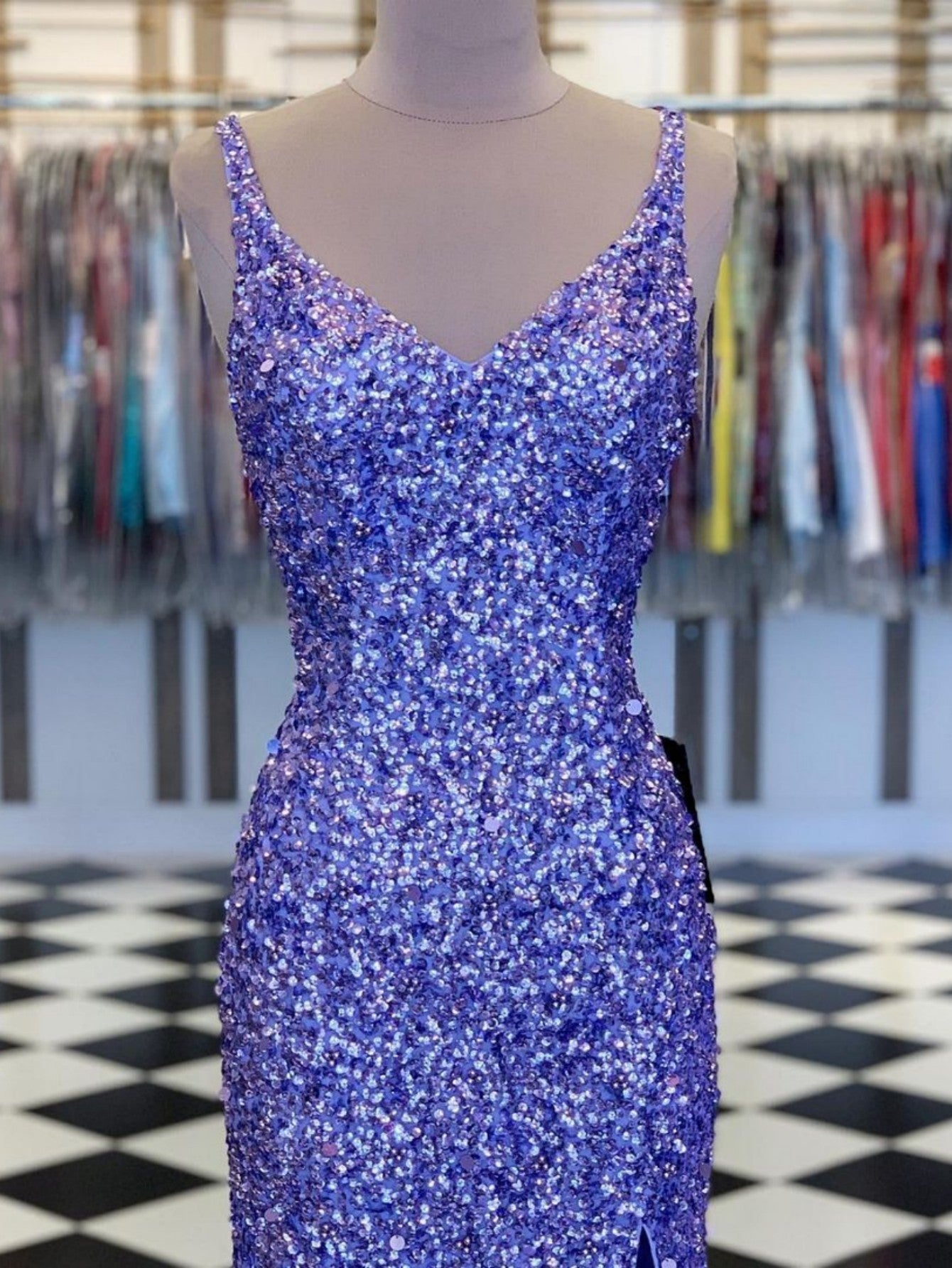 Glitter Mermaid Red Bodycon Long Prom Dress with Sequins