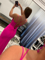 Pink Sparkly Mermaid Long Prom Dress With Slit