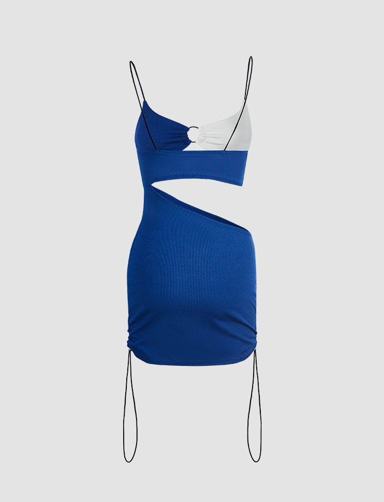 Colorblock  Cutout Ruched Cami Dress