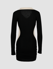 Black Color Block Polo Collar Dress