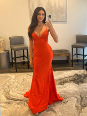 Glitter Mermaid Orange Long Prom Dress with Sequins