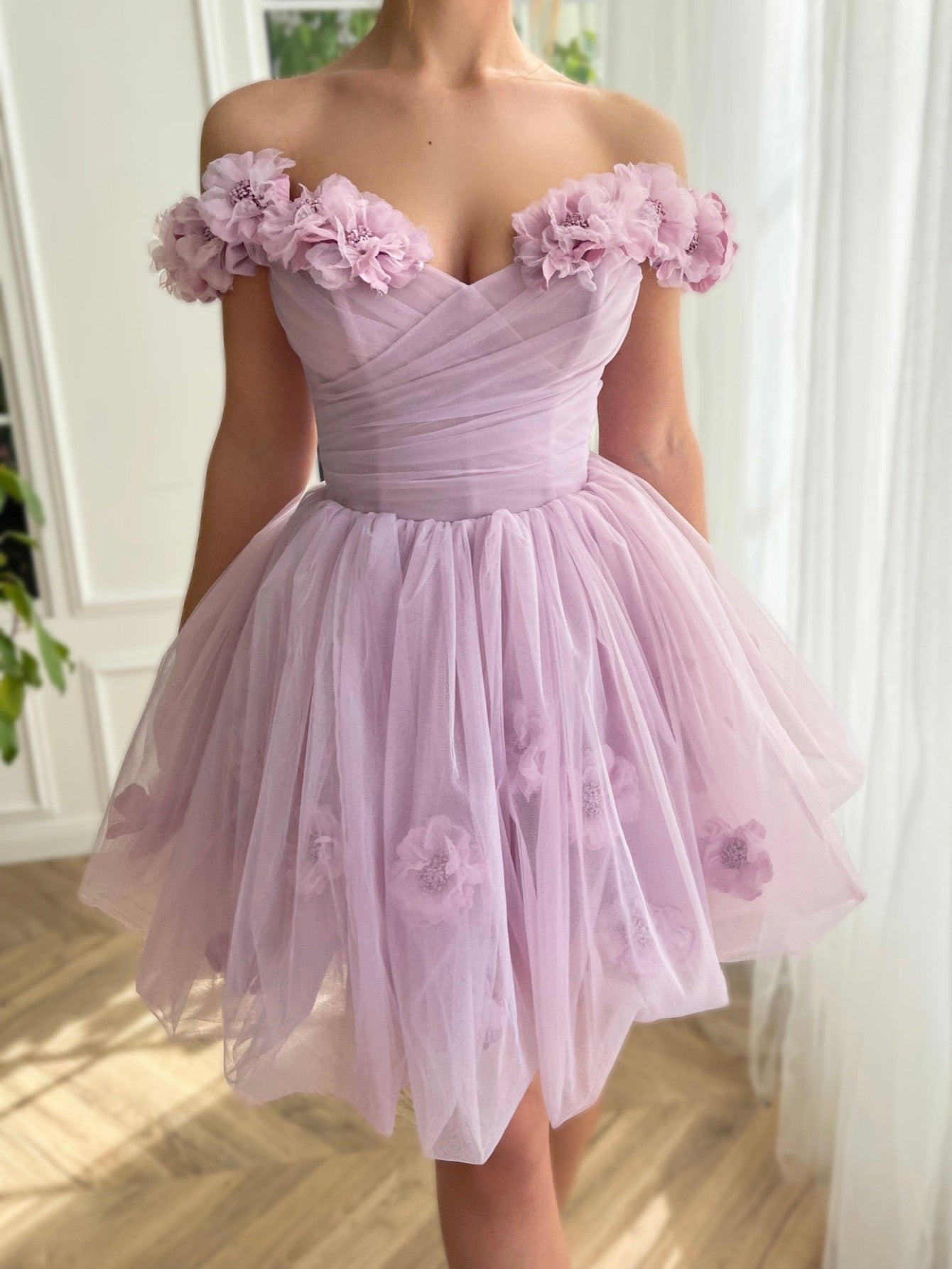 Lilac Corset Strapless Short Tulle Homecoming Dress