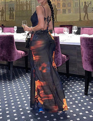 Sexy Slim Dress with Backless Sling Floral Print