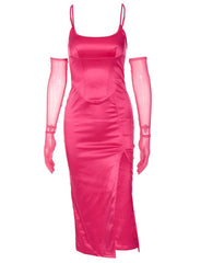 Pink Sexy Slim Dress with Backless Sling