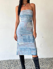 Abstract Sexy Slim Tube Top Dress Blue