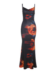 Sexy Slim Dress with Backless Sling Floral Print