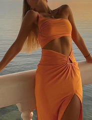 Orange Sexy Slim Dress with Backless Sling