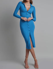 Solid Color Sexy Lapel Long Sleeve Dress
