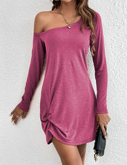 Loose Solid Color T-shirt Long Sleeve Dress