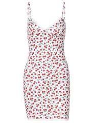 Sexy Slim Dress with Backless Sling Cherry Print