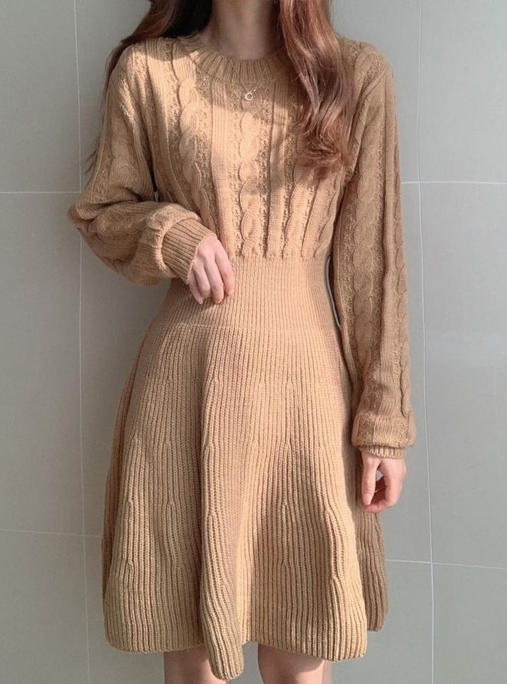 Knitted Chic Slim Twist Waist Long-sleeved Dress