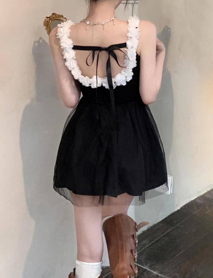 3D Flower Decor Square Neck Prom Short Dress