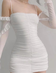 One shoulder Backless Paneled Mesh Wedding Short Dress