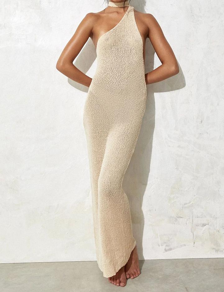 One Shoulder Crochet Bodycon Prom Maxi Dress
