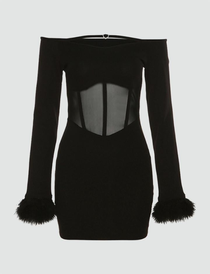 Slim-fitting Fashion One-line Neck Sexy Black Dress