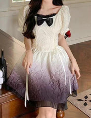 Bowknot Decor Lace Trim Gradient Date Dress
