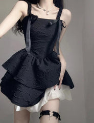 Bowknot Decor Layered Black Date Dress