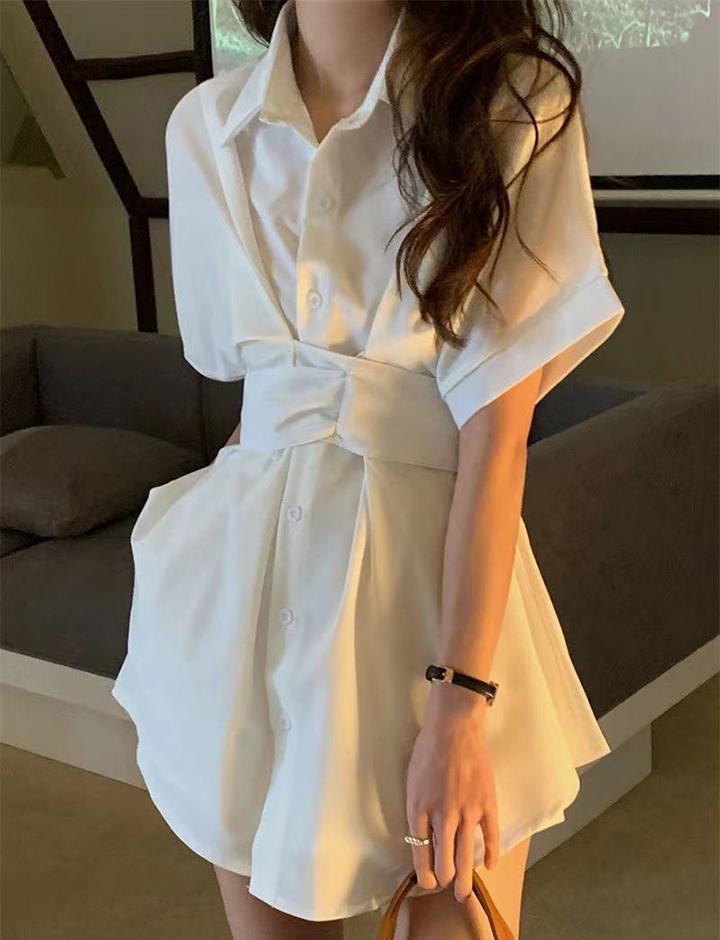 Loose Waist Tie Bow Casual Short Dress For Women